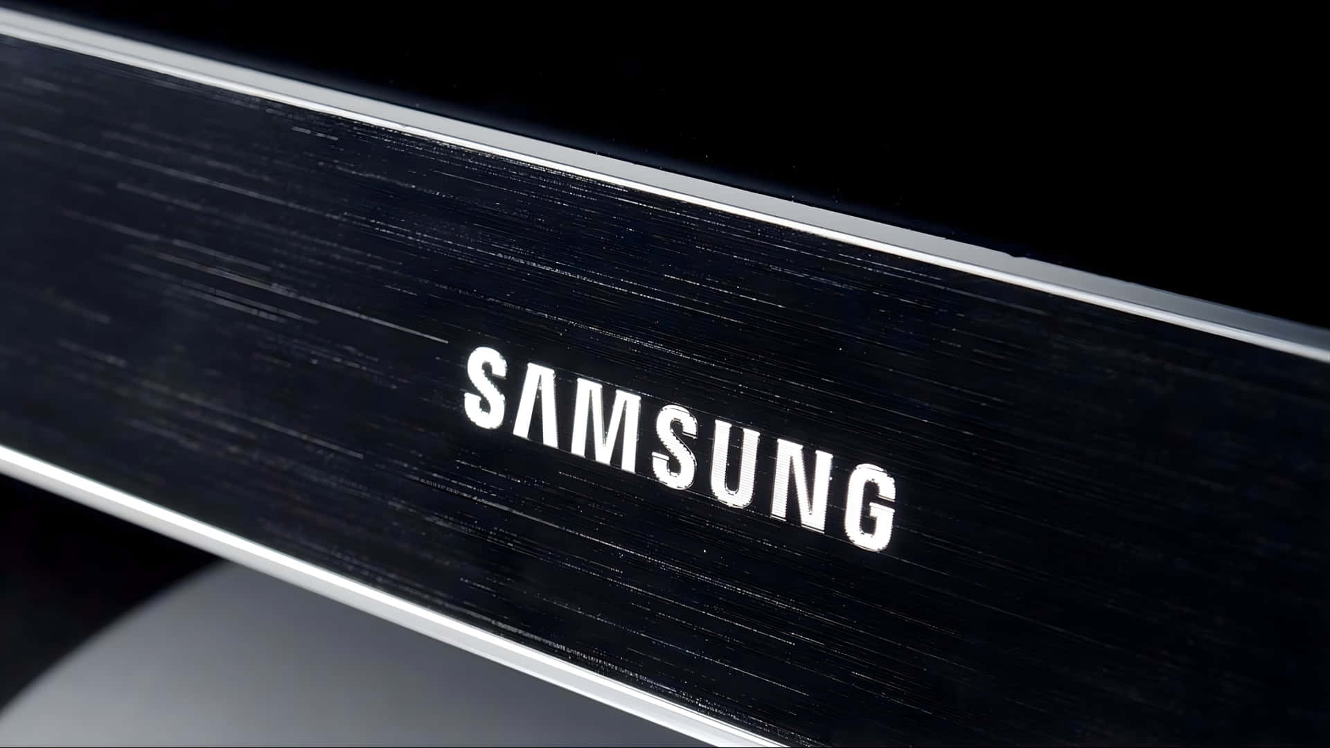 Samsung TV Logo, white lettering, brushed black metallic surface, Full HD Desktop Wallpaper