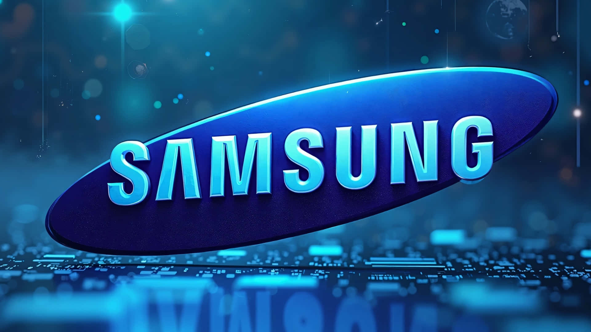 Samsung TV Logo, glowing blue, circuit board, Full HD Desktop Wallpaper