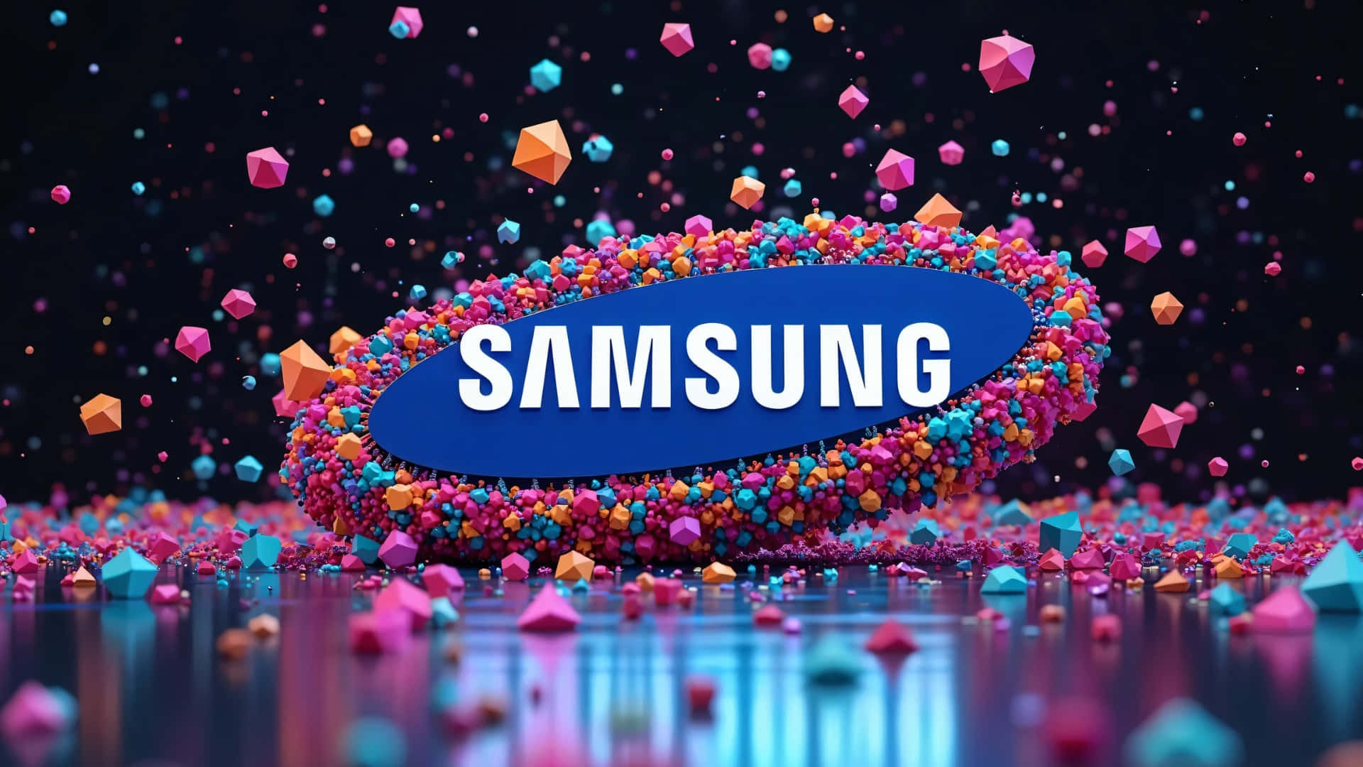 Samsung TV Logo, colorful geometric particles, dark background, Full HD Desktop Wallpaper