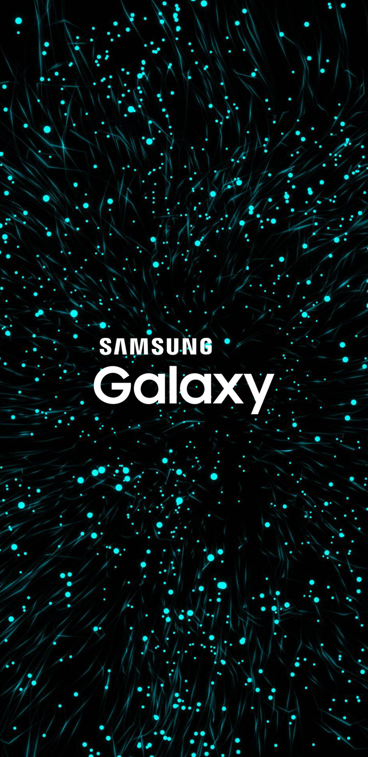 Samsung Galaxy, teal lights, glowing cyan dots, 2K Phone Wallpaper