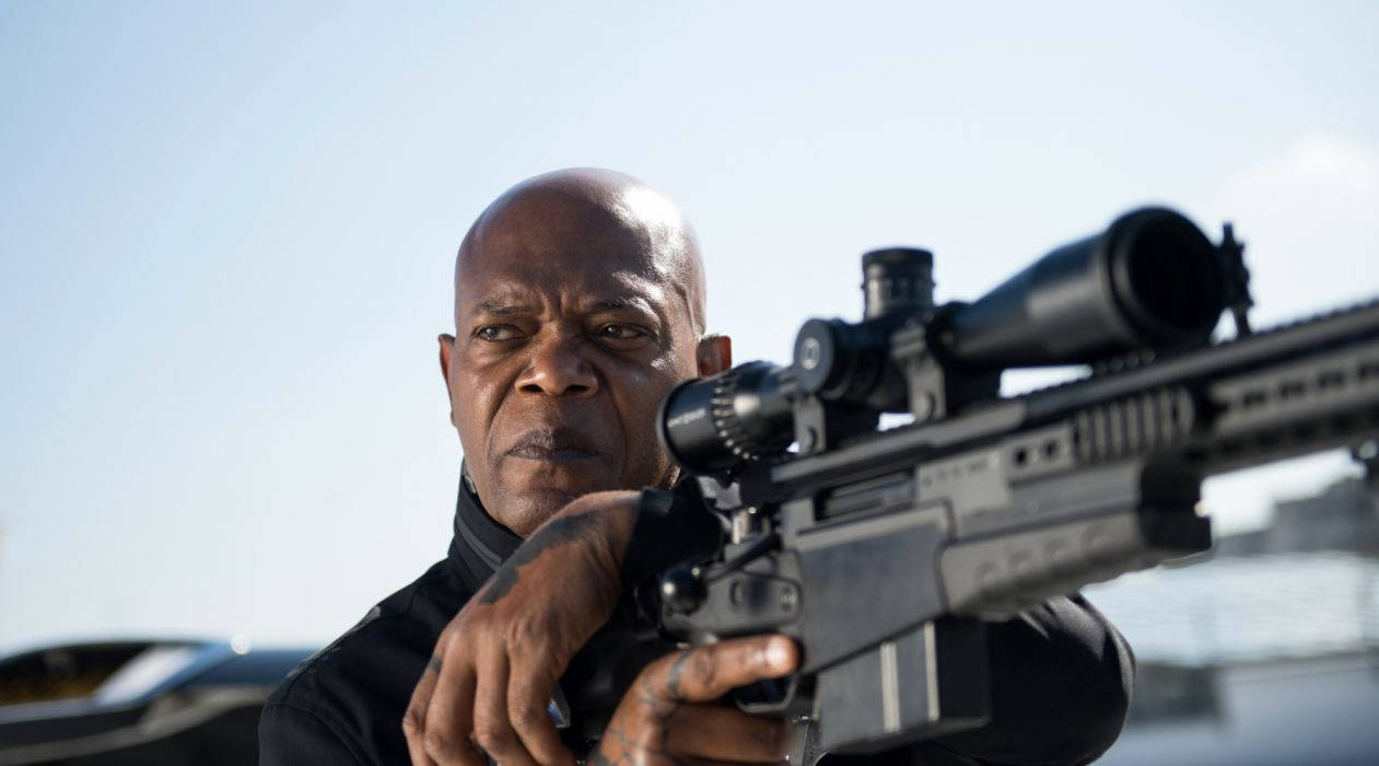Samuel L Jackson, sniper rifle, black tactical gear, SD Desktop Wallpaper