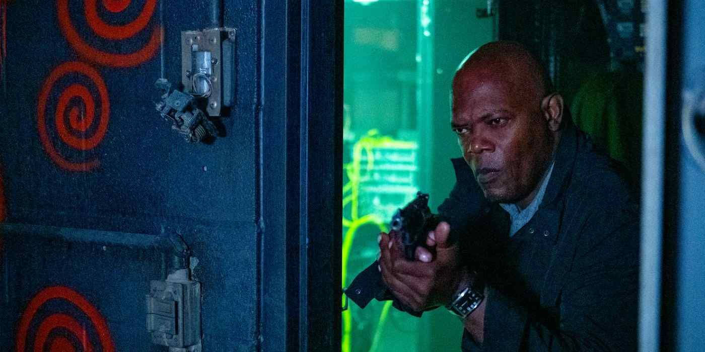 Samuel L Jackson, neon green light, dark jacket, HD Desktop Wallpaper