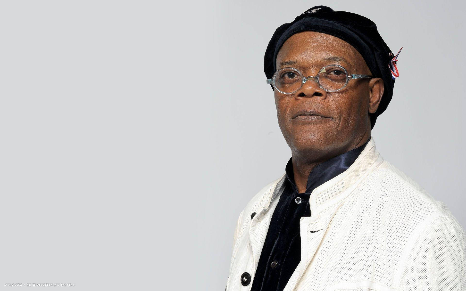 Samuel L Jackson, black beret, glasses, Full HD Desktop Wallpaper