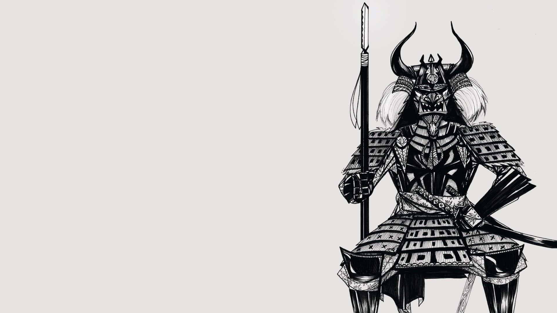 samurai armor, black and white illustration, samurai warrior, Full HD Desktop Wallpaper