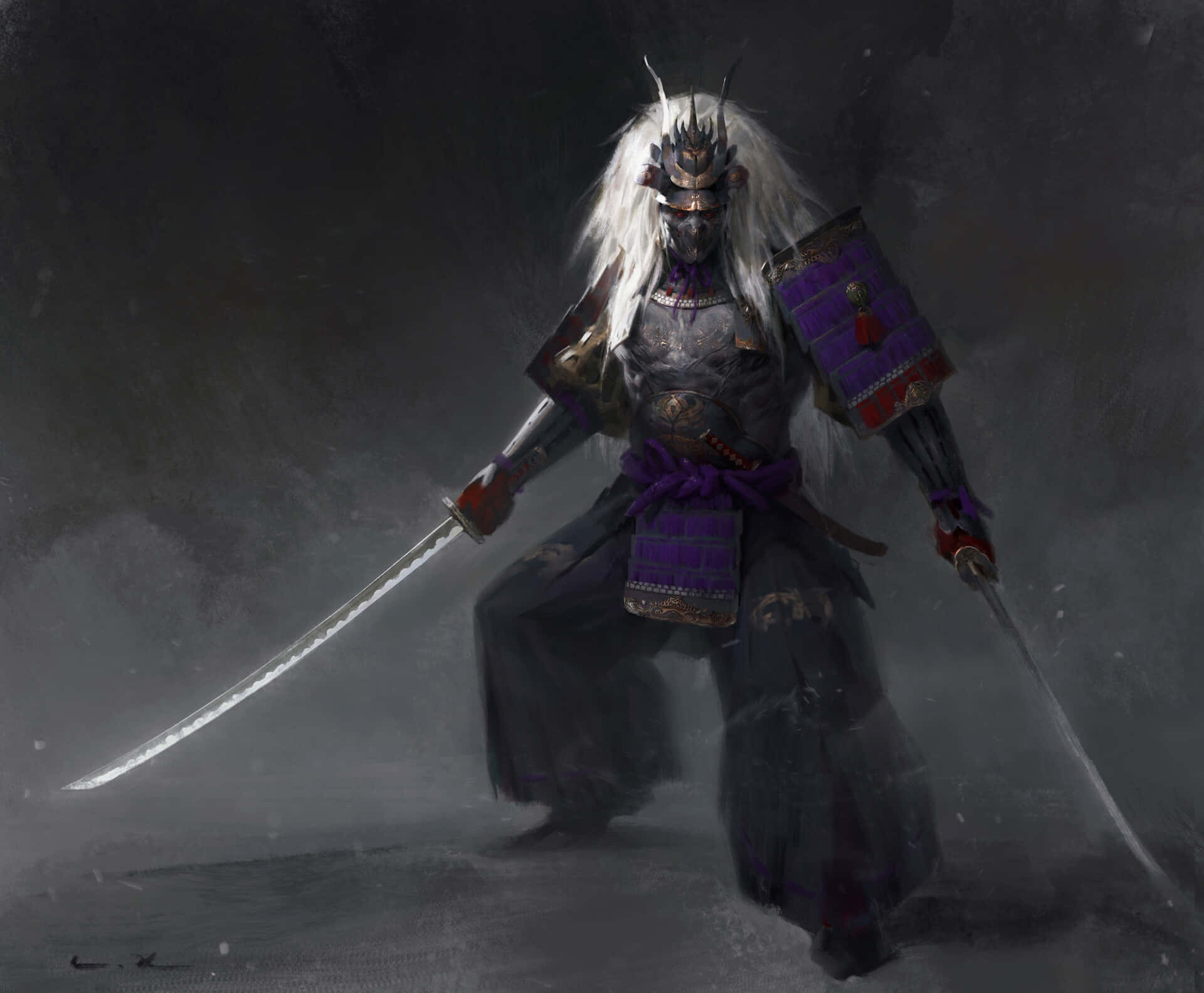 samurai armor, white hair, ornate armor, Full HD Desktop Wallpaper