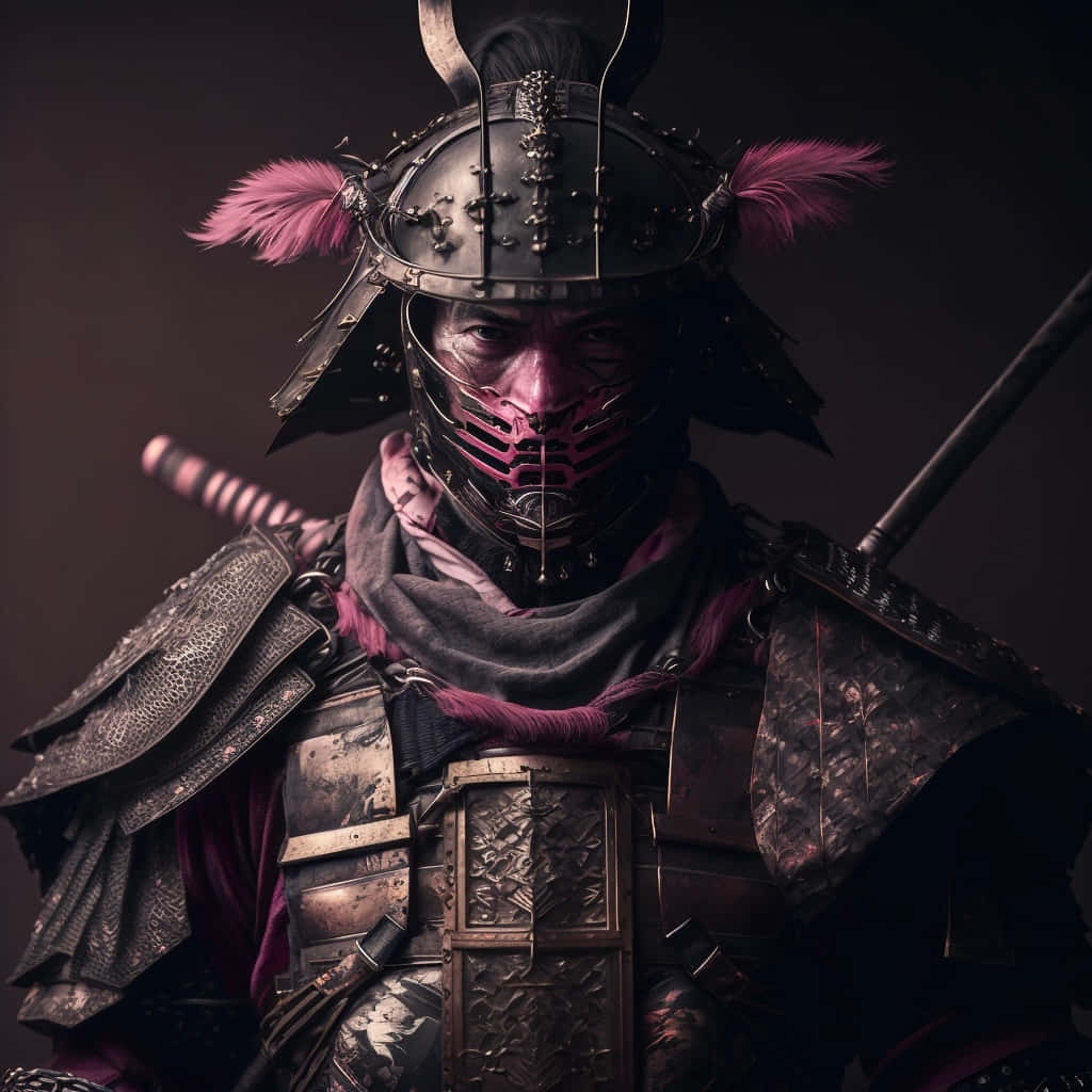samurai armor, dark armor, pink feather accents, SD Desktop Wallpaper
