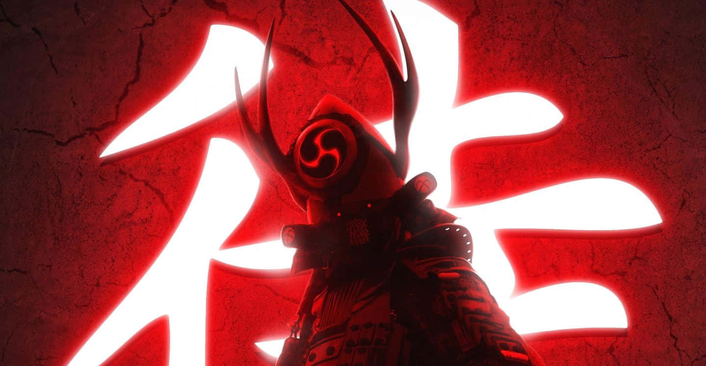 samurai armor, antlered helmet, glowing red kanji character, HD Desktop Wallpaper