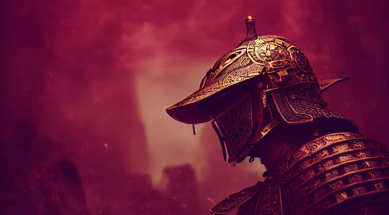 samurai armor, golden armor, fiery crimson sky, HD Desktop Wallpaper