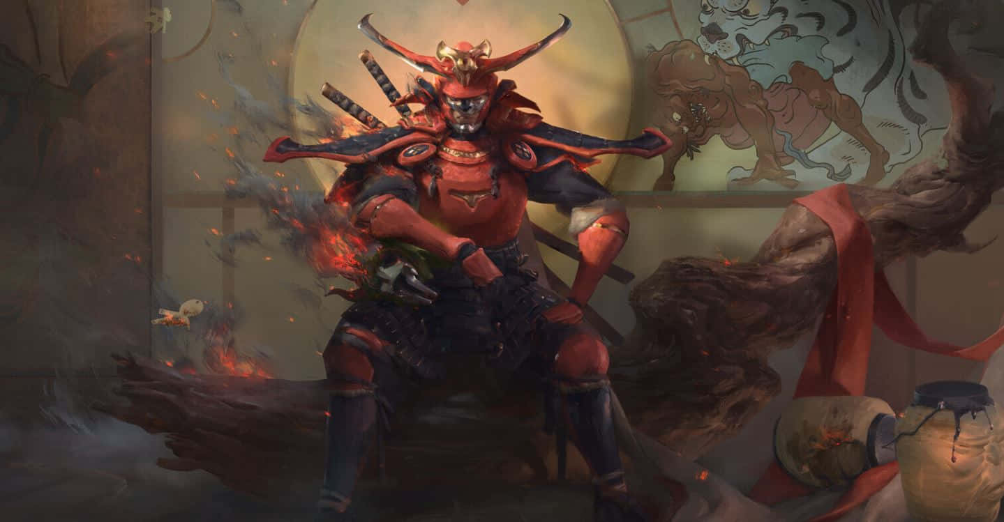 samurai armor, red-armored samurai warrior, horns, HD Desktop Wallpaper