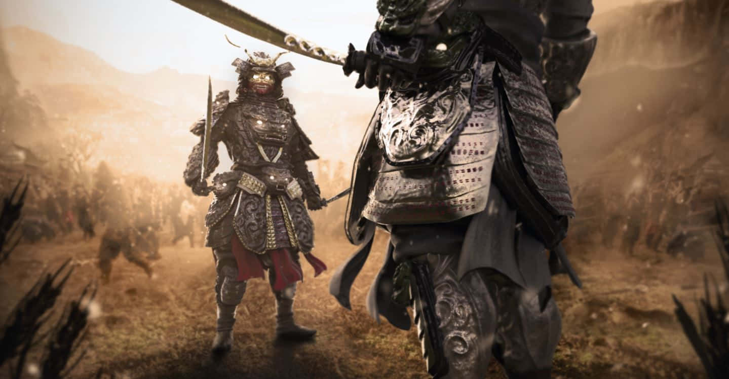 samurai armor, dusty battlefield, mountains, HD Desktop Wallpaper