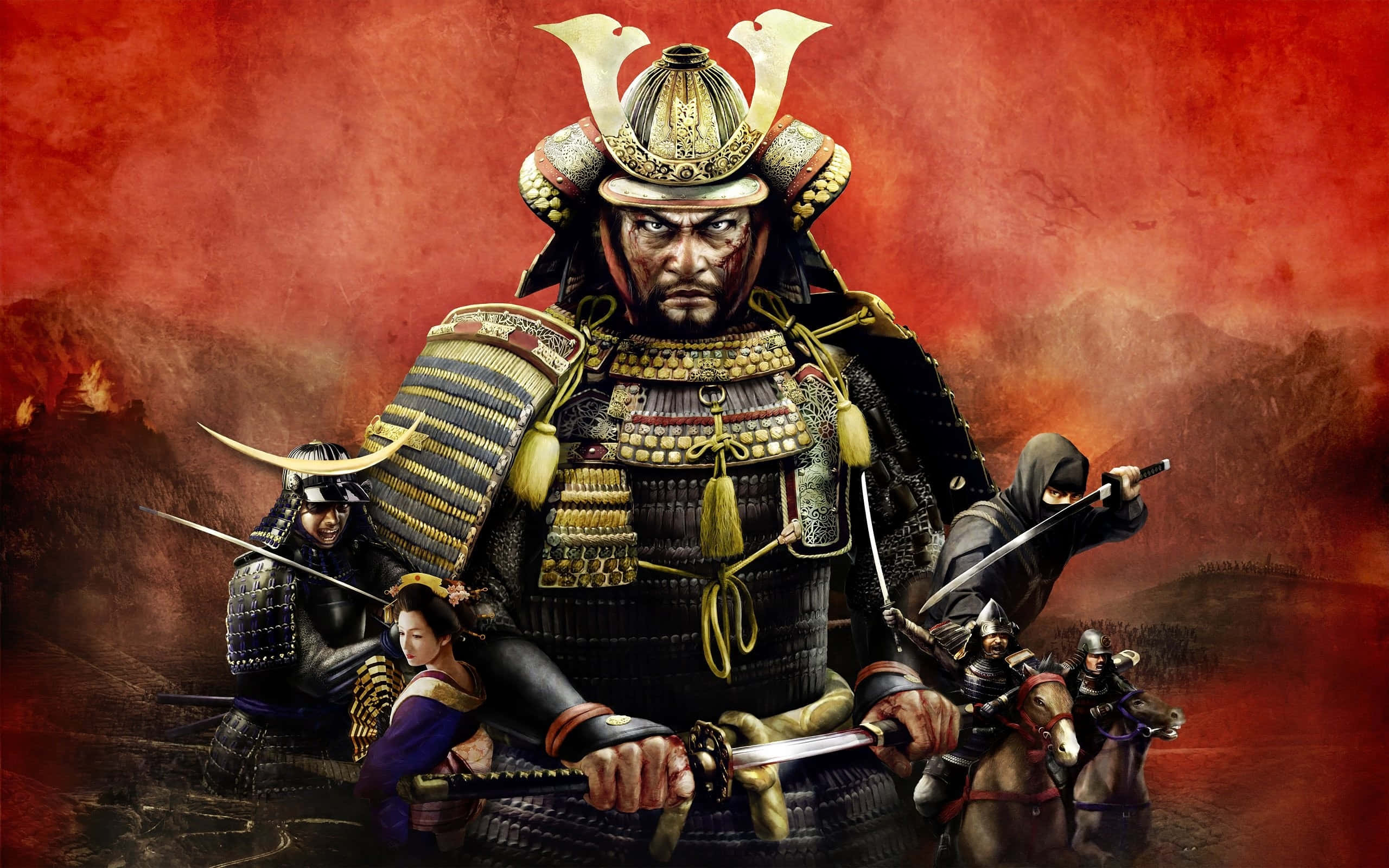 samurai armor, ornate armor, sword drawn, 2K Desktop Wallpaper