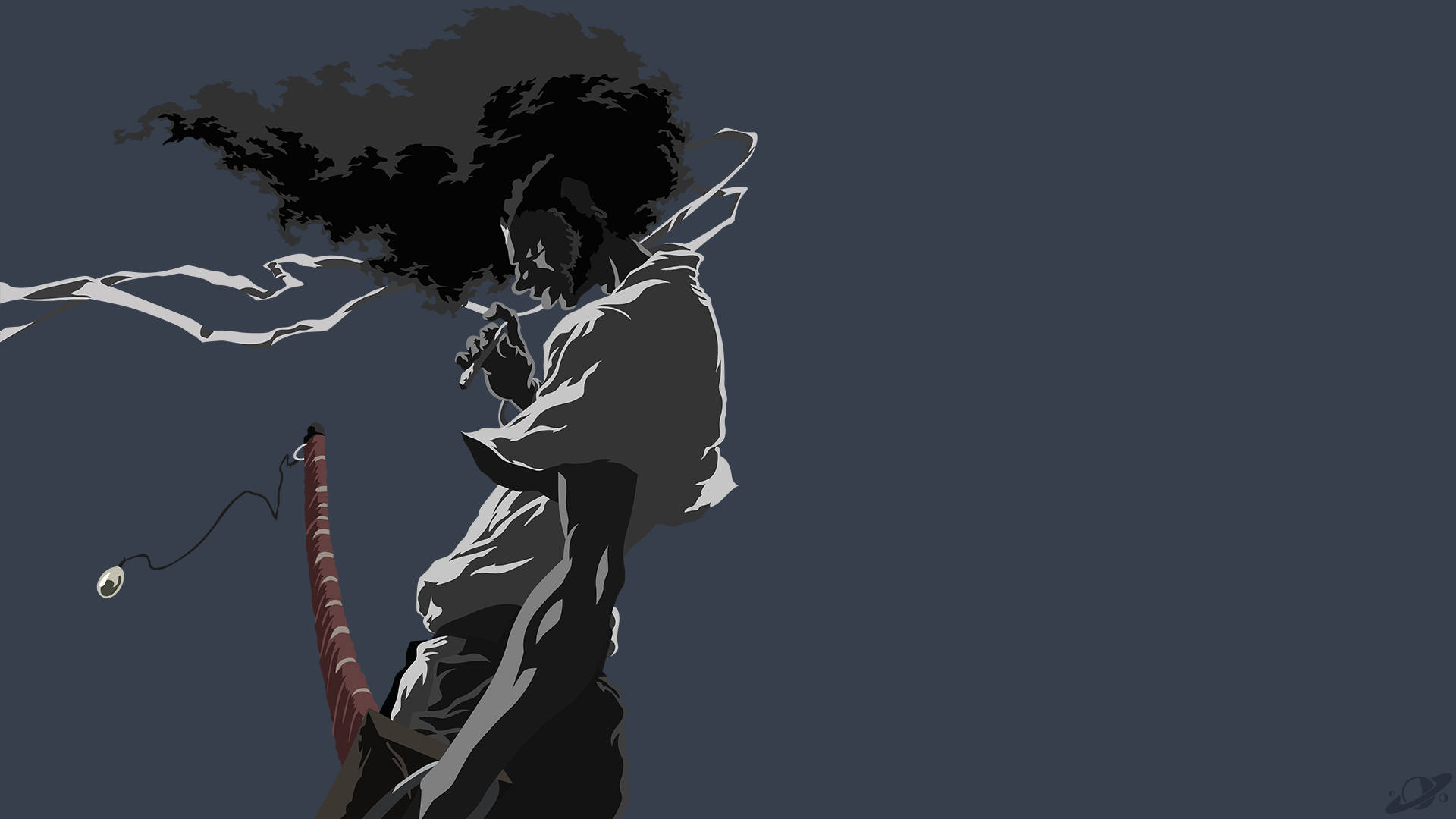 anime samurai, wild black hair, red sword, Full HD Desktop Wallpaper