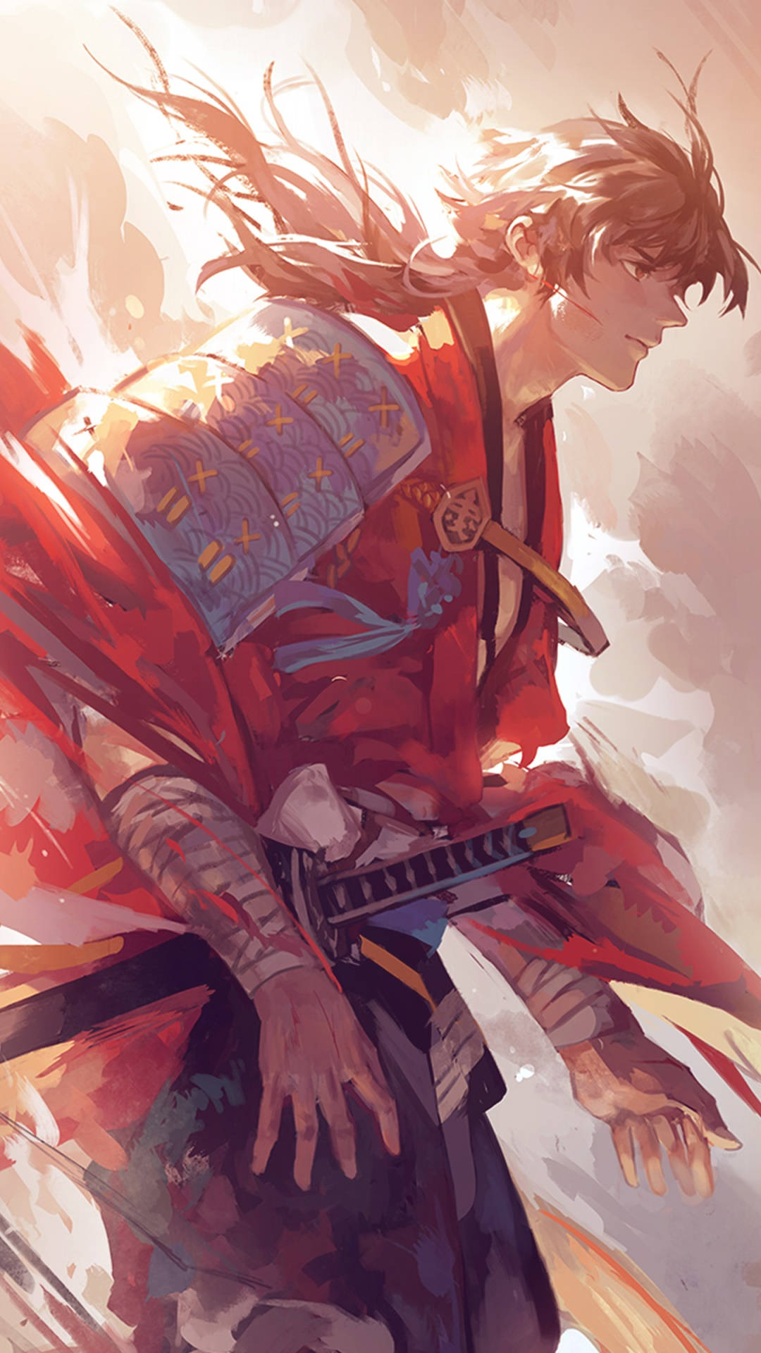 anime samurai, samurai warrior, traditional Japanese armor, Full HD Phone Wallpaper