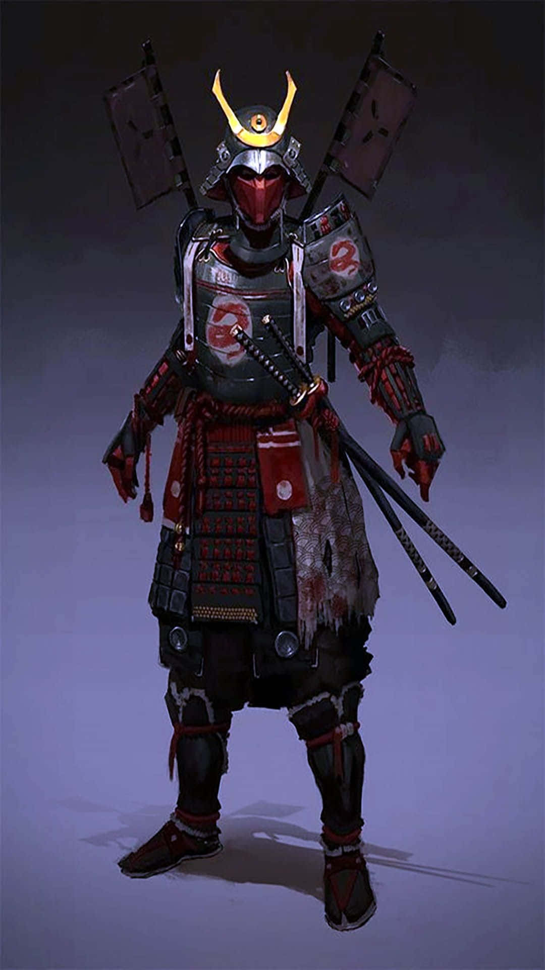 samurai armor, red and black armor, katana, Full HD Phone Wallpaper