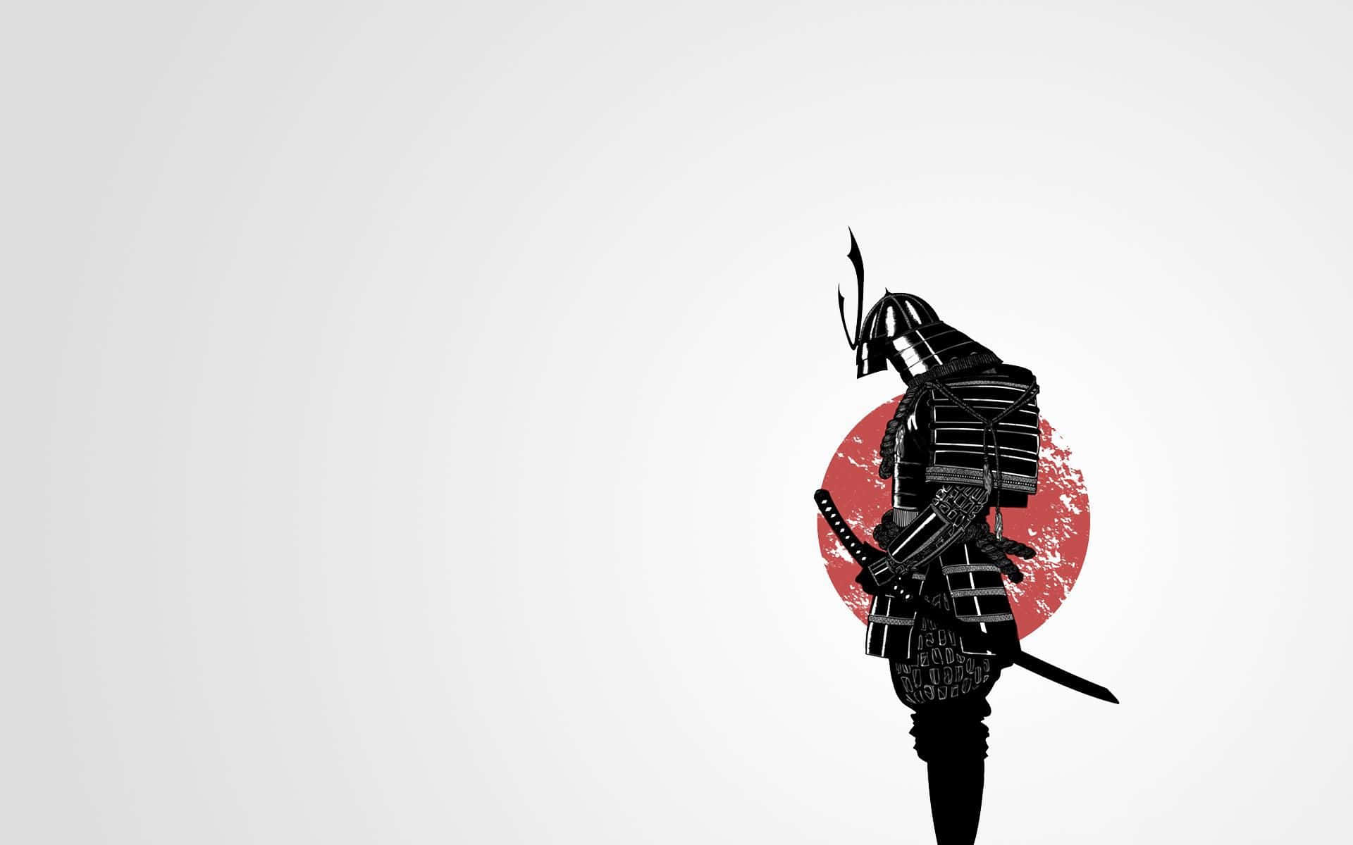 black and white samurai, heavy armor, textured red circle, Full HD Desktop Wallpaper