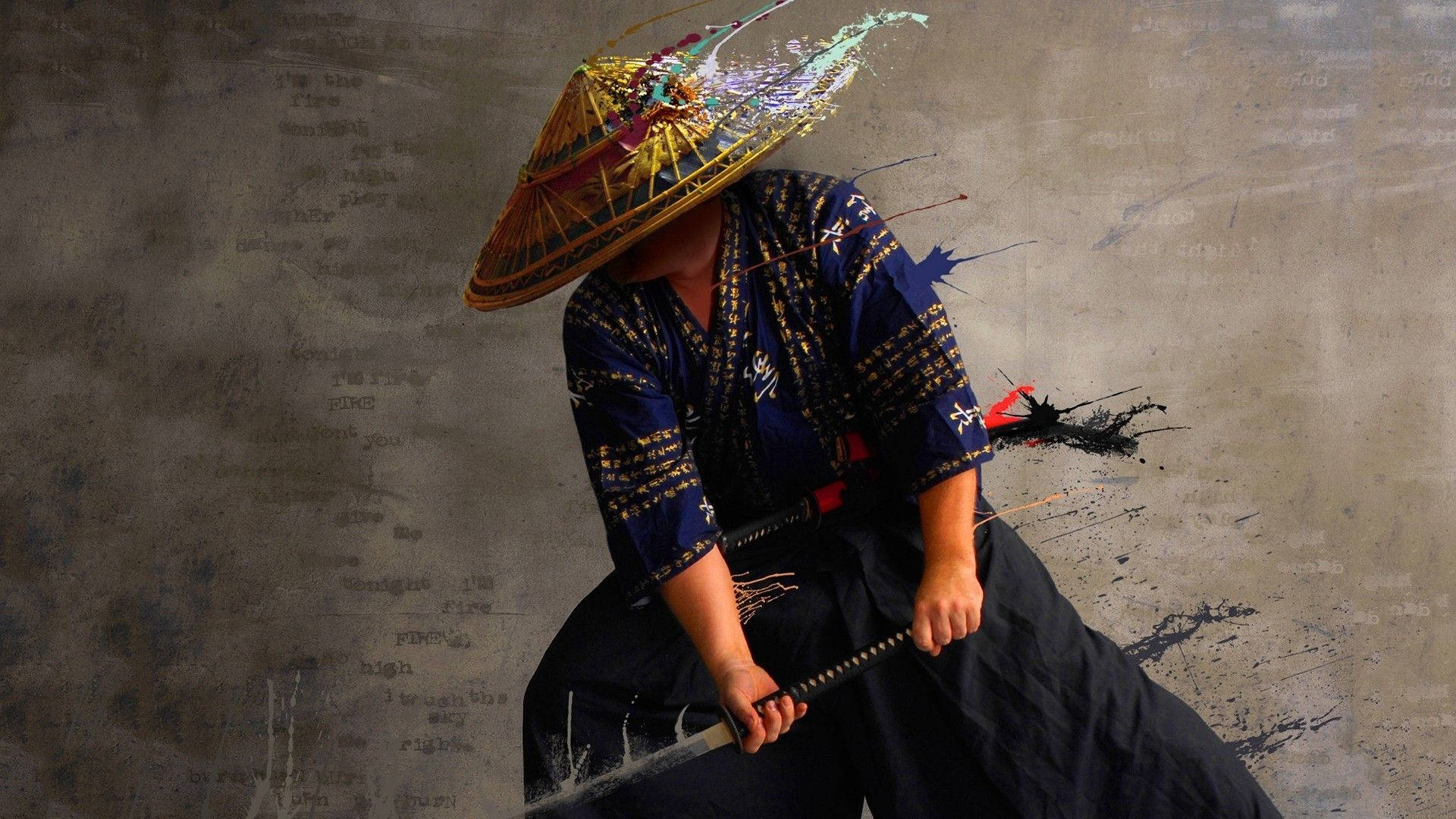 samurai, traditional attire, straw hat, Full HD Desktop Wallpaper