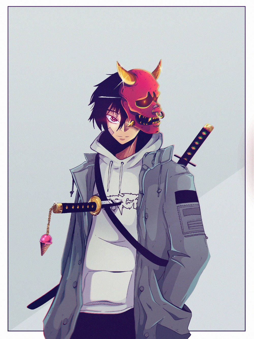 Samurai Art, One's Nature, red demon mask, HD Phone Wallpaper