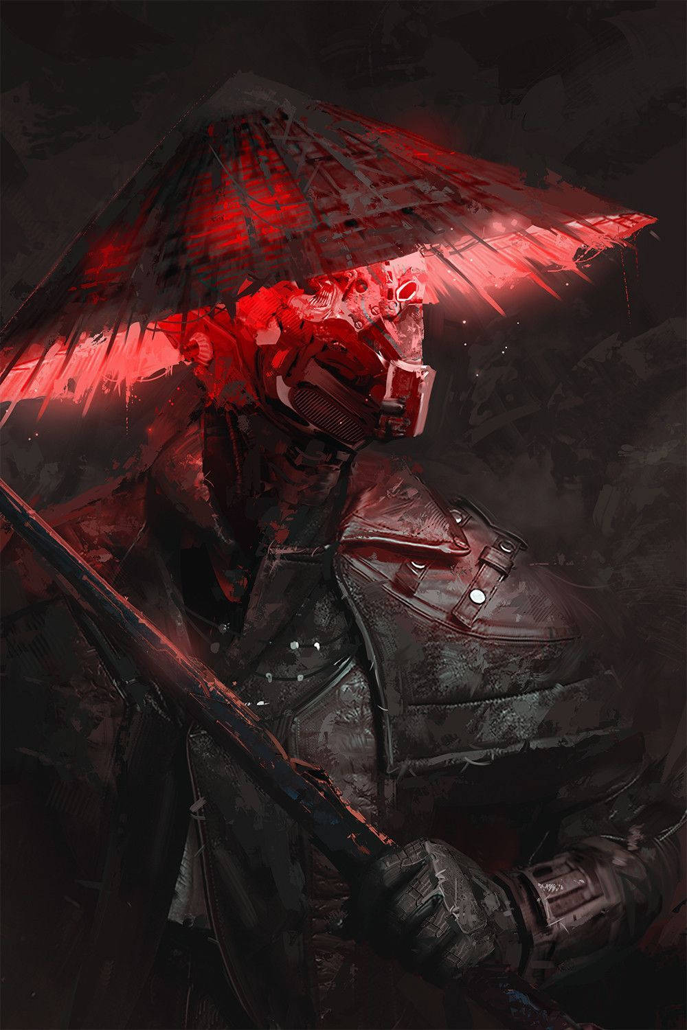 Samurai Art, glowing red hooded cloak, dark armored warrior, HD Phone Wallpaper