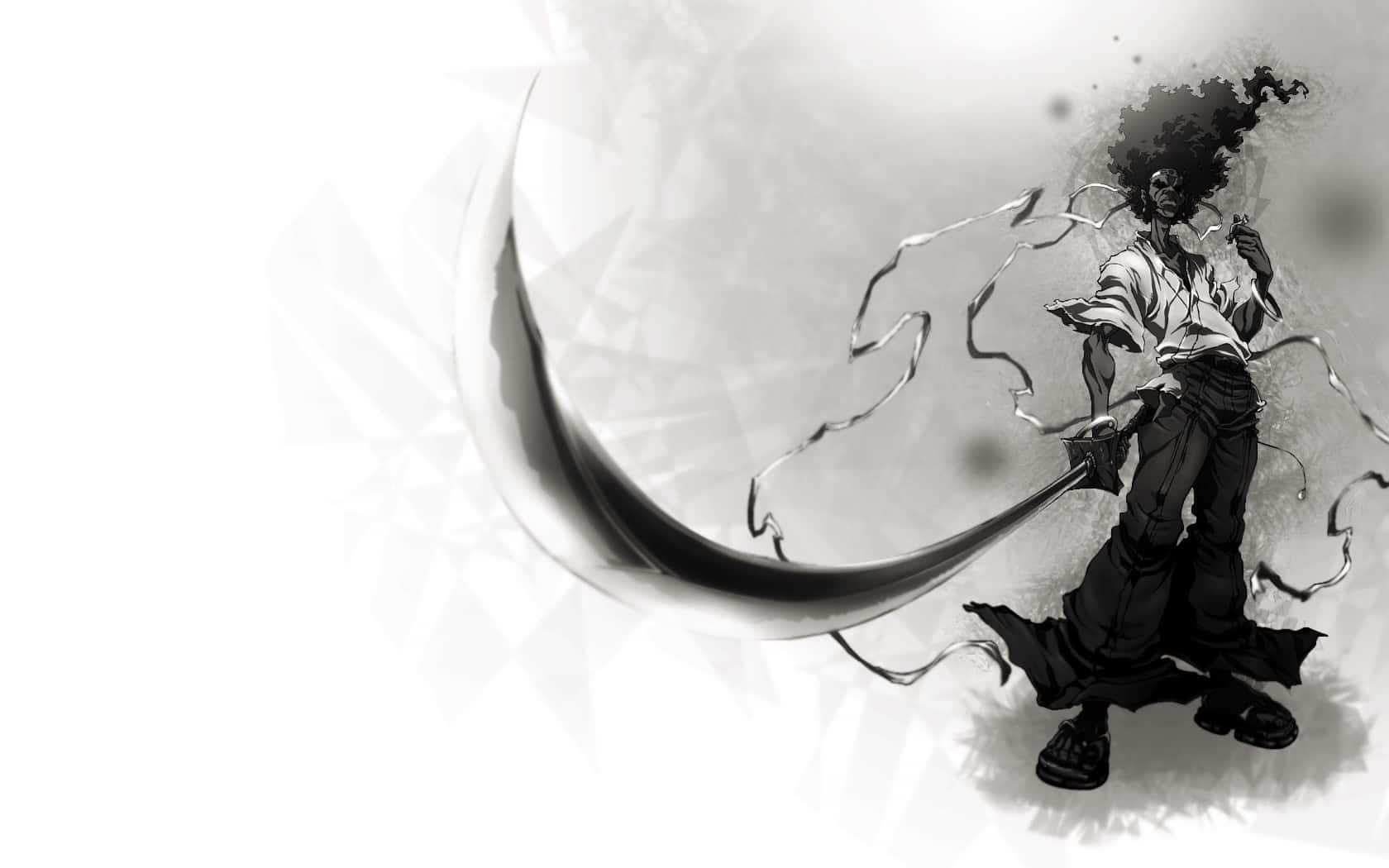 black and white anime warrior, curved blade, flowing energy strands, HD Desktop Wallpaper