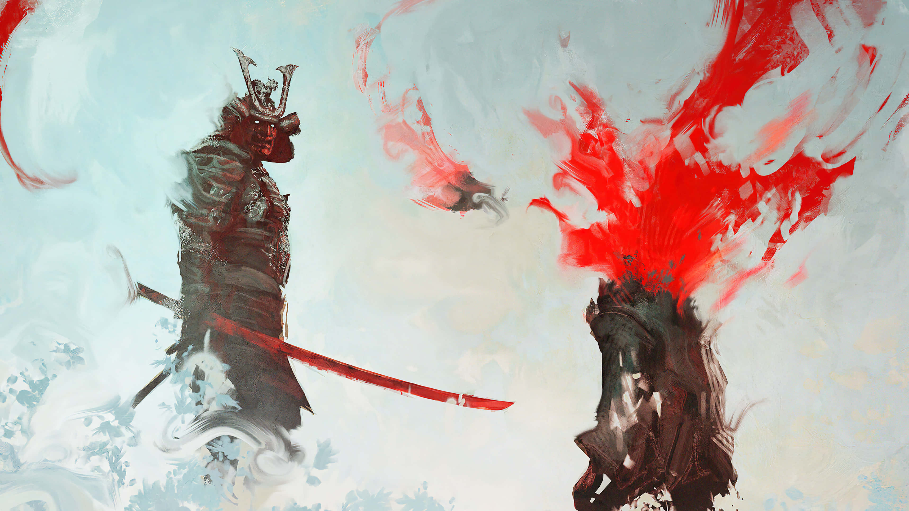 samurai, dark armor, red sword, 4K Desktop Wallpaper