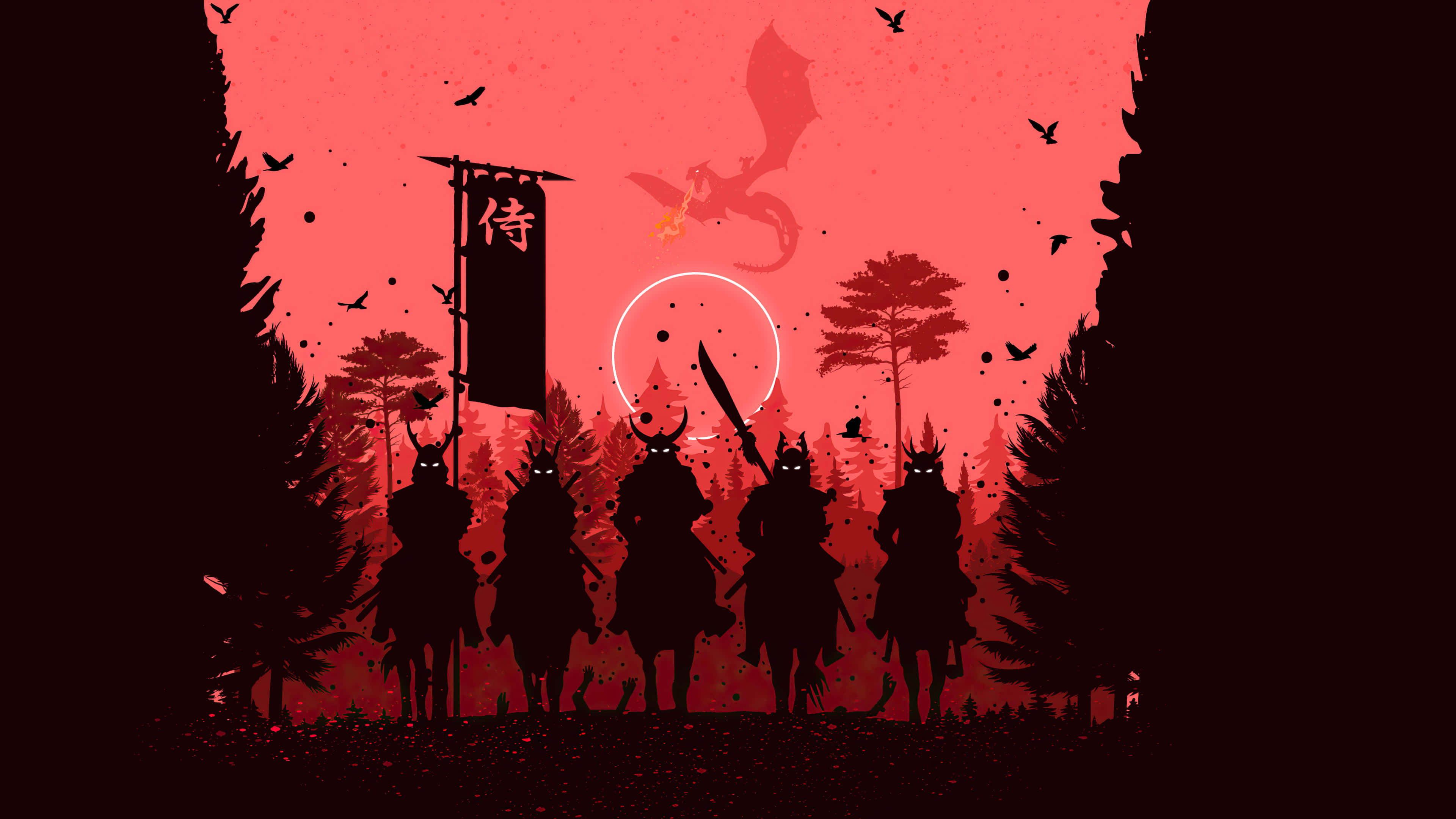 samurai, horseback, crimson forest, 4K Desktop Wallpaper