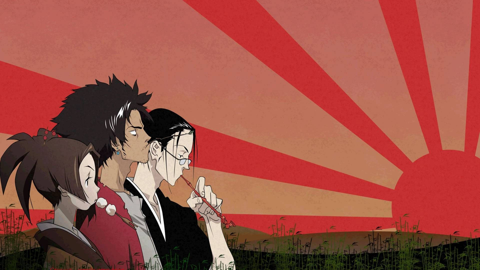 Samurai Champloo, Jin, red sunburst sky, Full HD Desktop Wallpaper