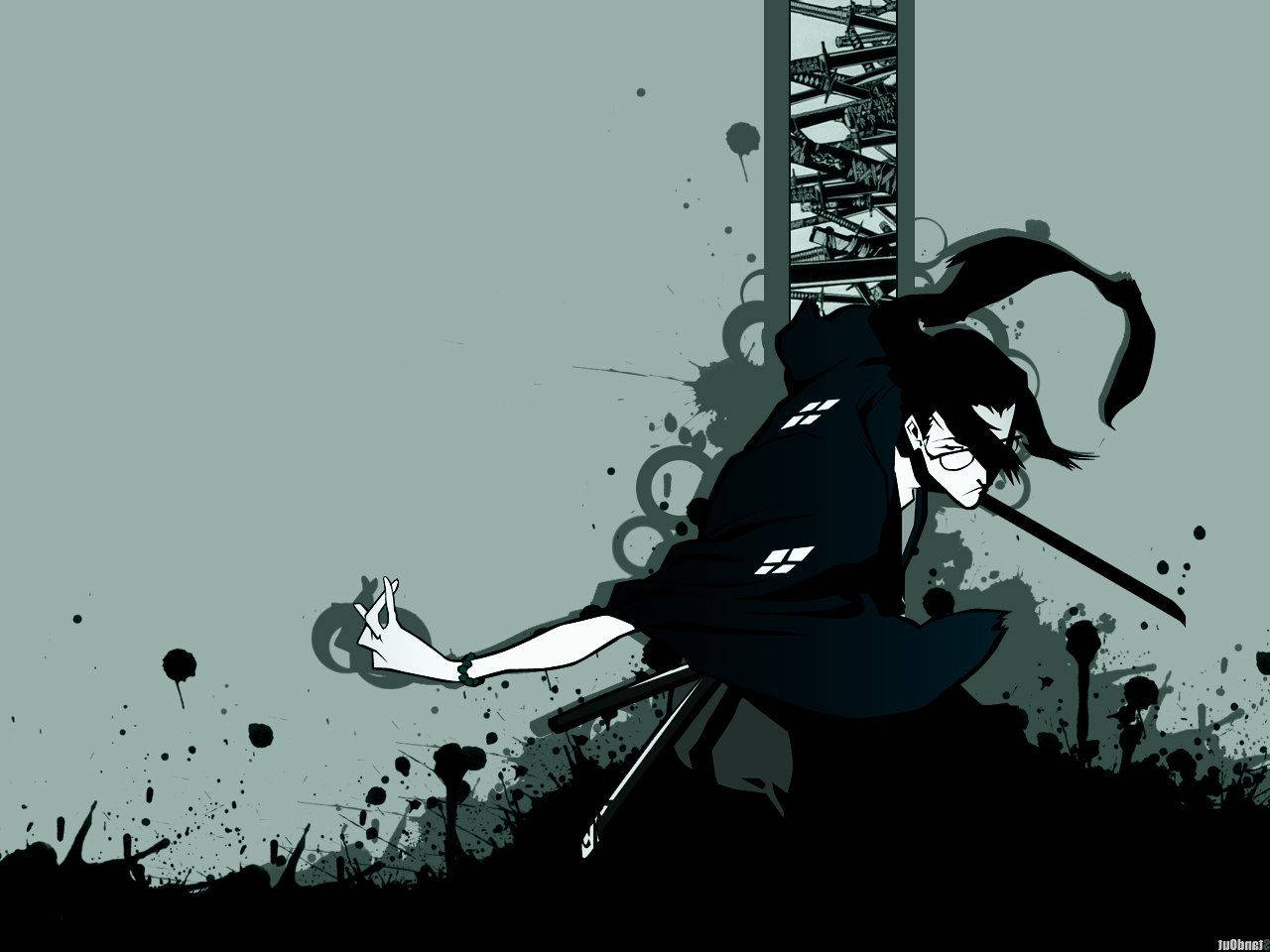 Samurai Champloo Jin, dark robes, sword, HD Desktop Wallpaper