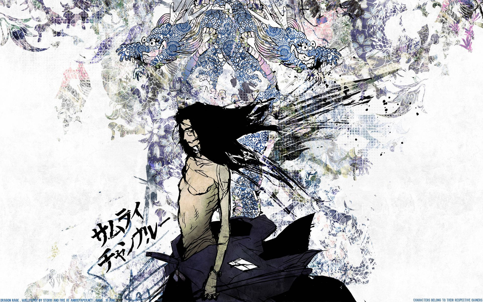Samurai Champloo Jin, Japanese painting, black hair, Full HD Desktop Wallpaper