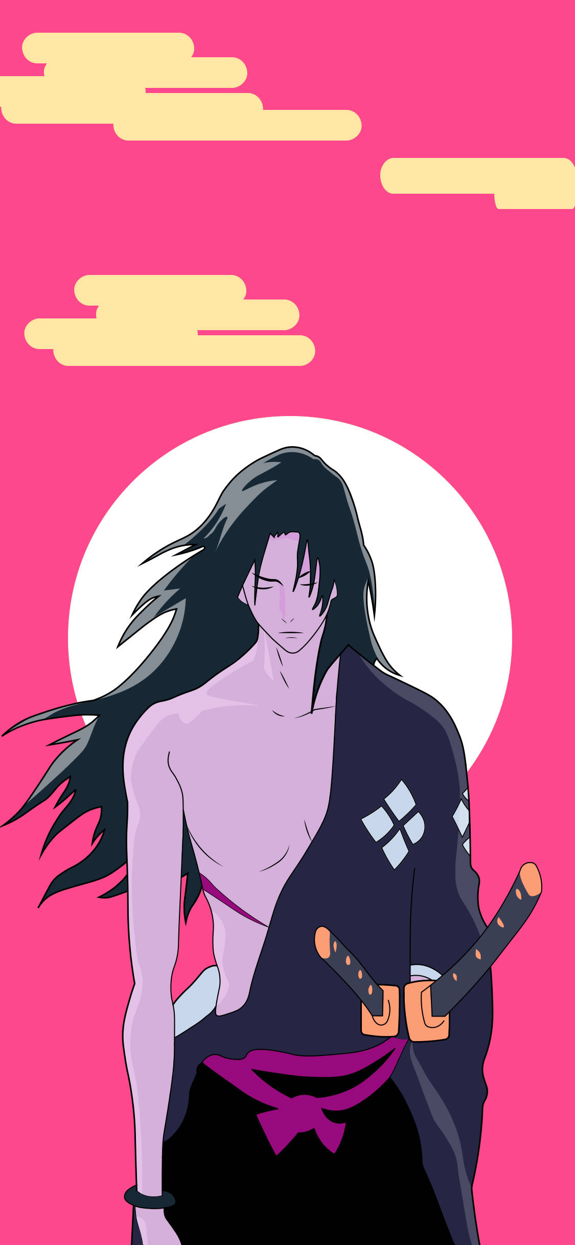 Samurai Champloo Jin, pink sky, long black hair, Full HD Phone Wallpaper