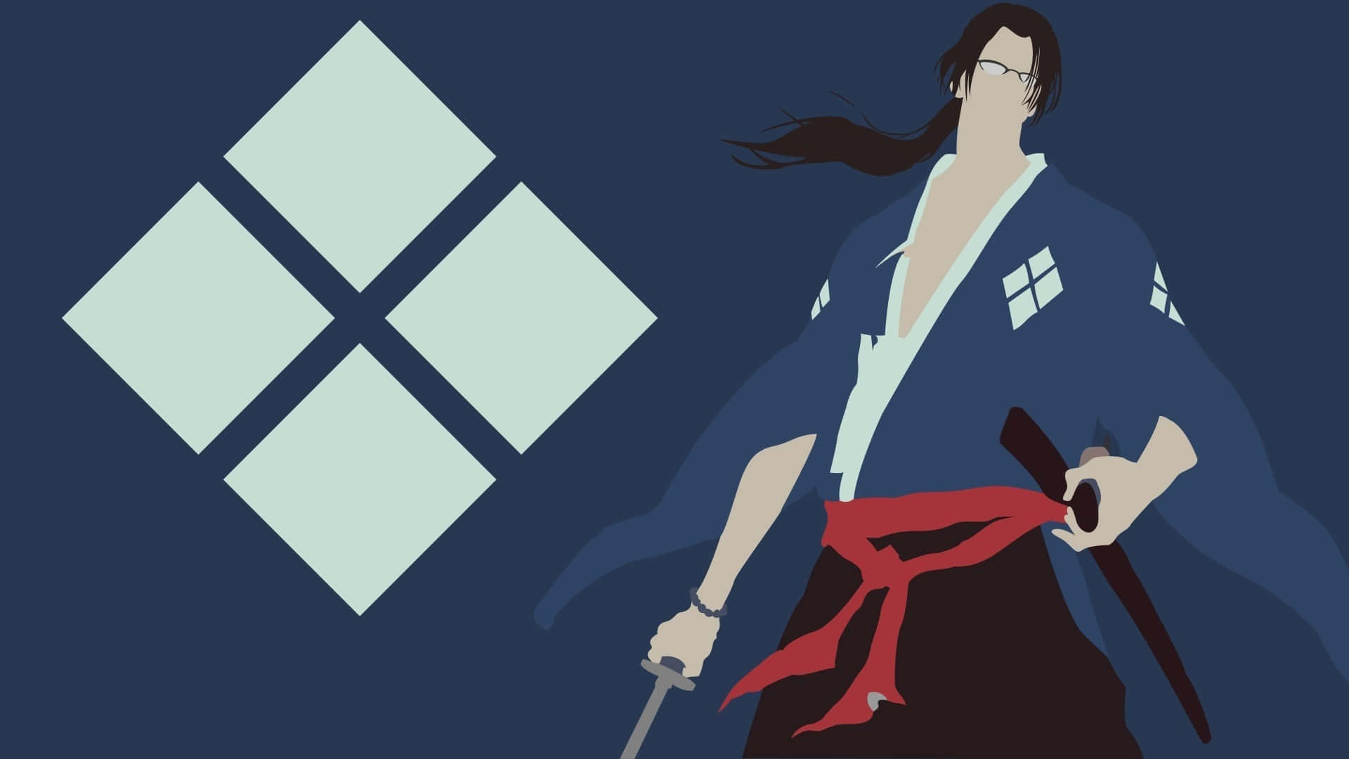 Samurai Champloo, blue and white robes, red sash, Full HD Desktop Wallpaper