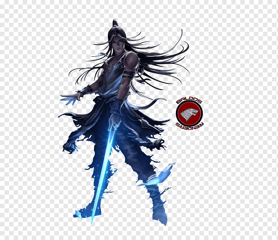 Samurai Champloo, glowing blue sword, long black hair, SD Desktop Wallpaper