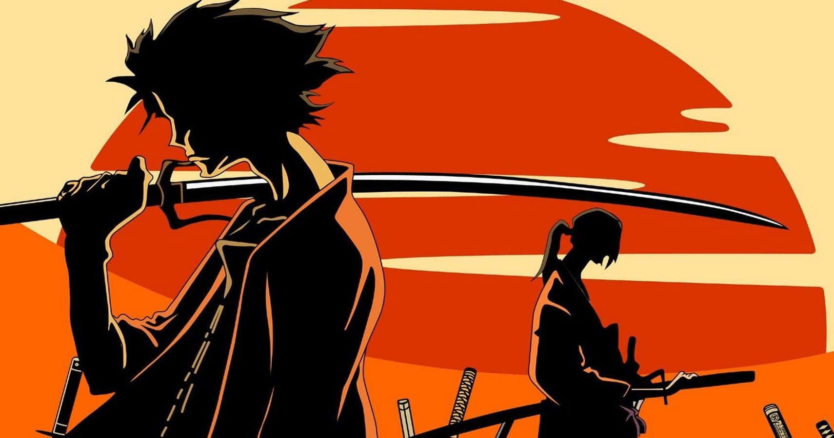 Samurai Champloo, silhouettes, fiery orange sunset, HD Desktop Wallpaper
