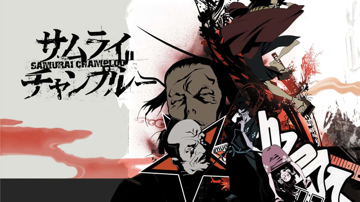 Samurai Champloo, red and black ink splatters, stark white background, SD Desktop Wallpaper