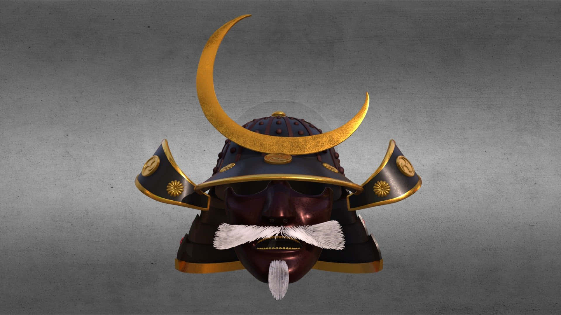 samurai helmet, golden crescent moon, white beard, Full HD Desktop Wallpaper