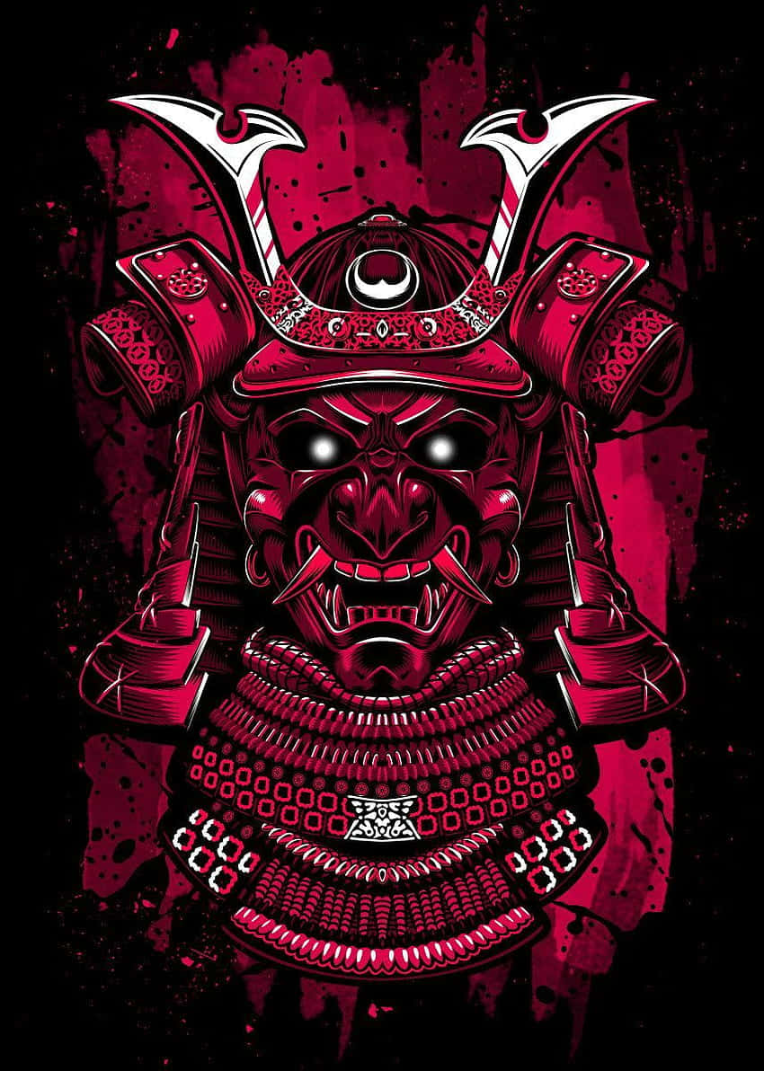 samurai helmet, glowing eyes, red armor, SD Phone Wallpaper