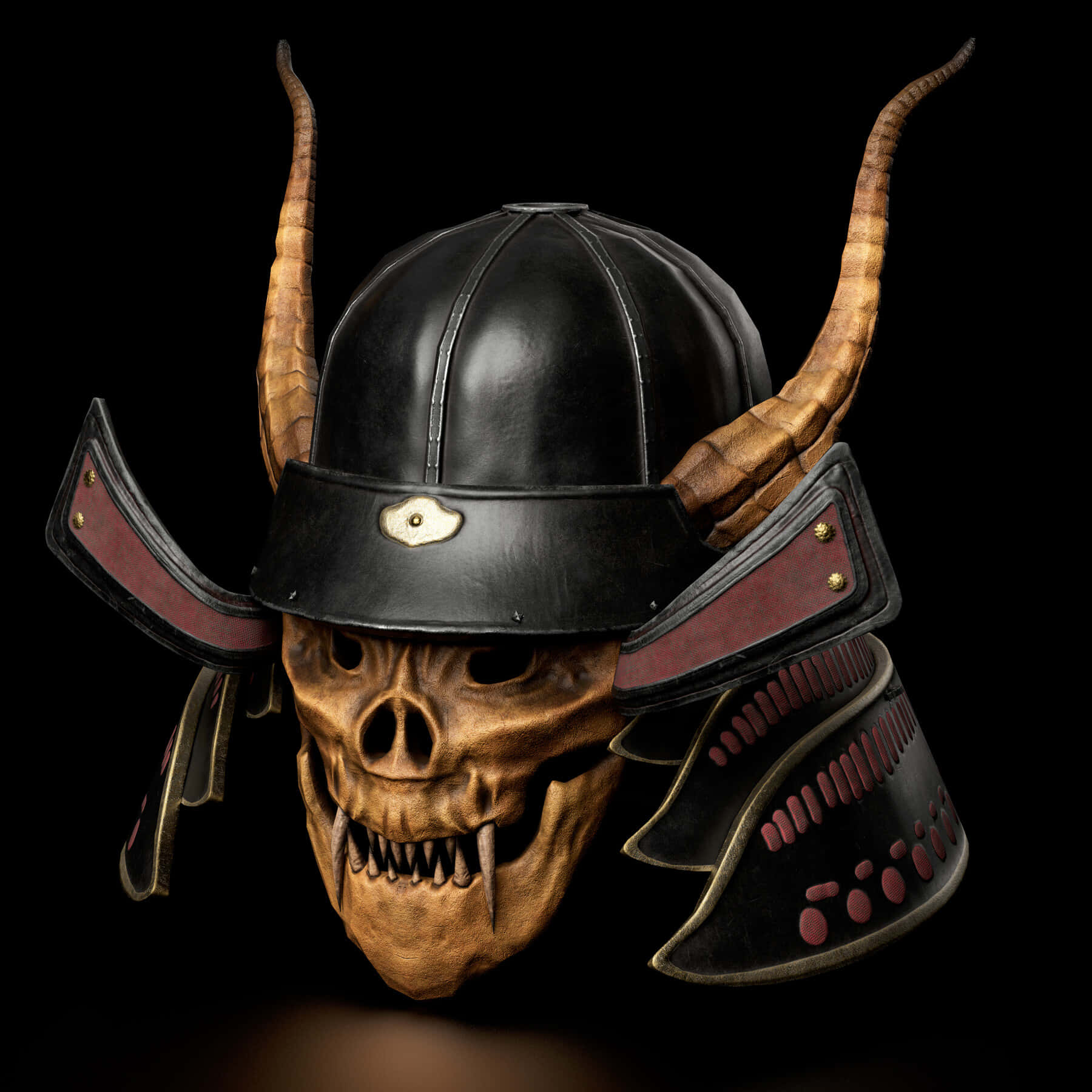 samurai helmet, demon mask, golden skull face, HD Desktop Wallpaper