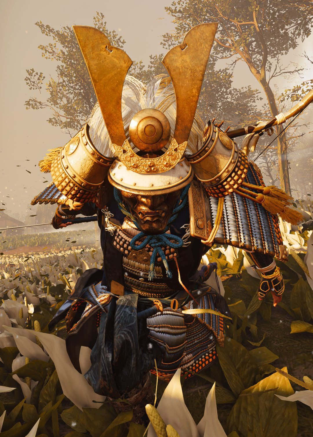 samurai warrior, ornate golden armor, autumn leaves, HD Phone Wallpaper