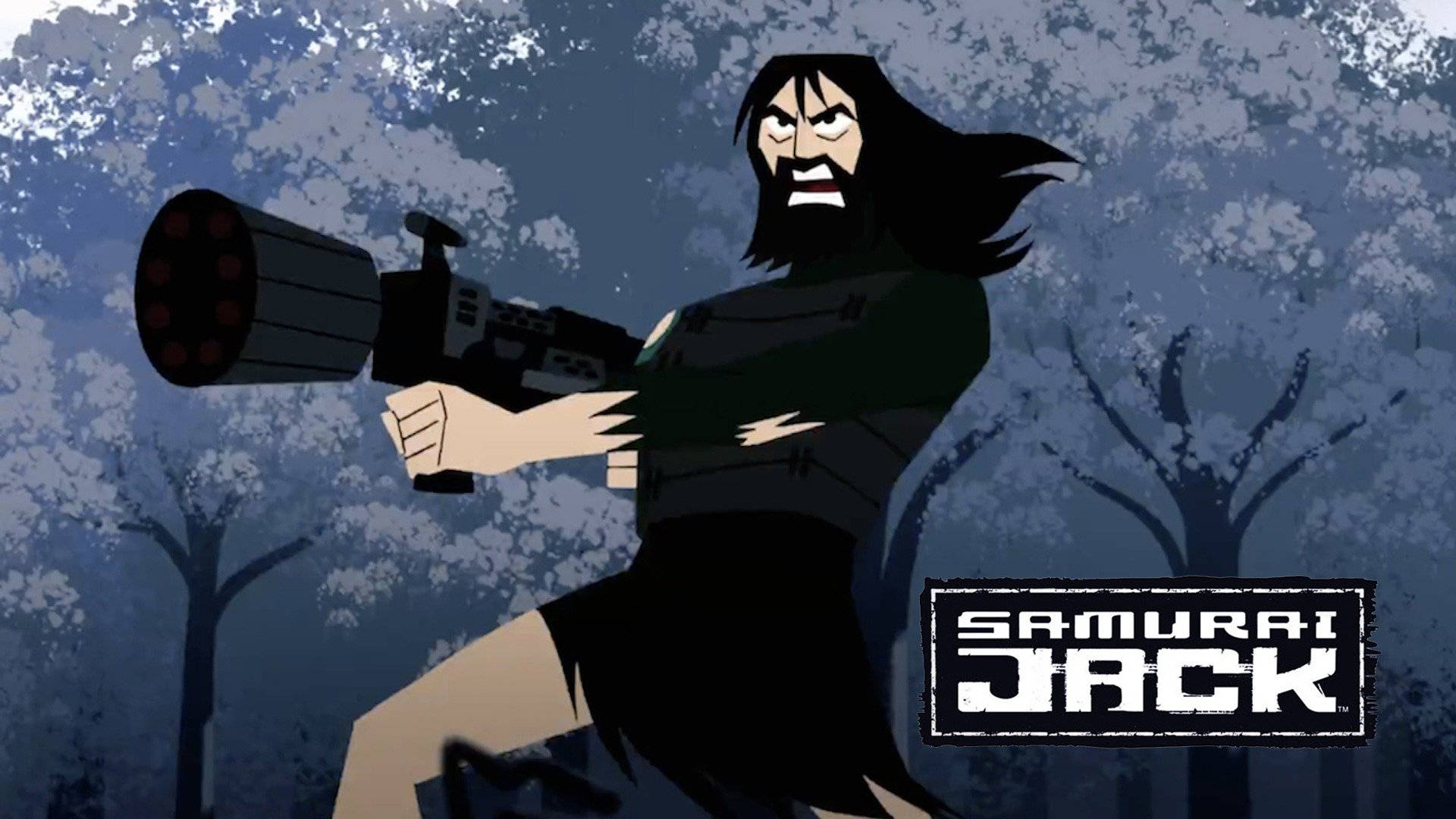 Samurai Jack, large weapon, snowy forest, Full HD Desktop Wallpaper