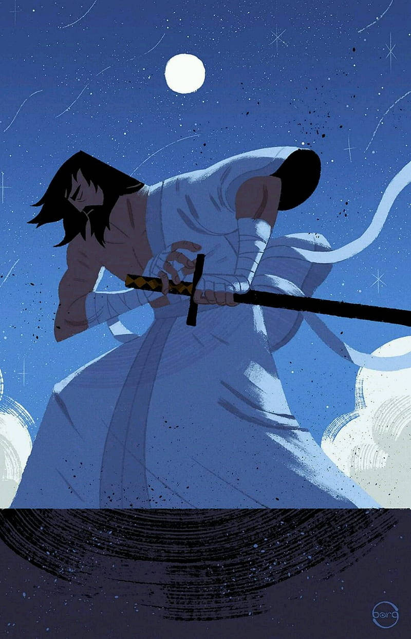 Samurai Jack, moon, starry night sky, SD Phone Wallpaper