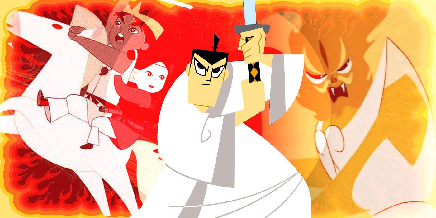 Samurai Jack, white sword, fiery red and orange backdrop, HD Desktop Wallpaper