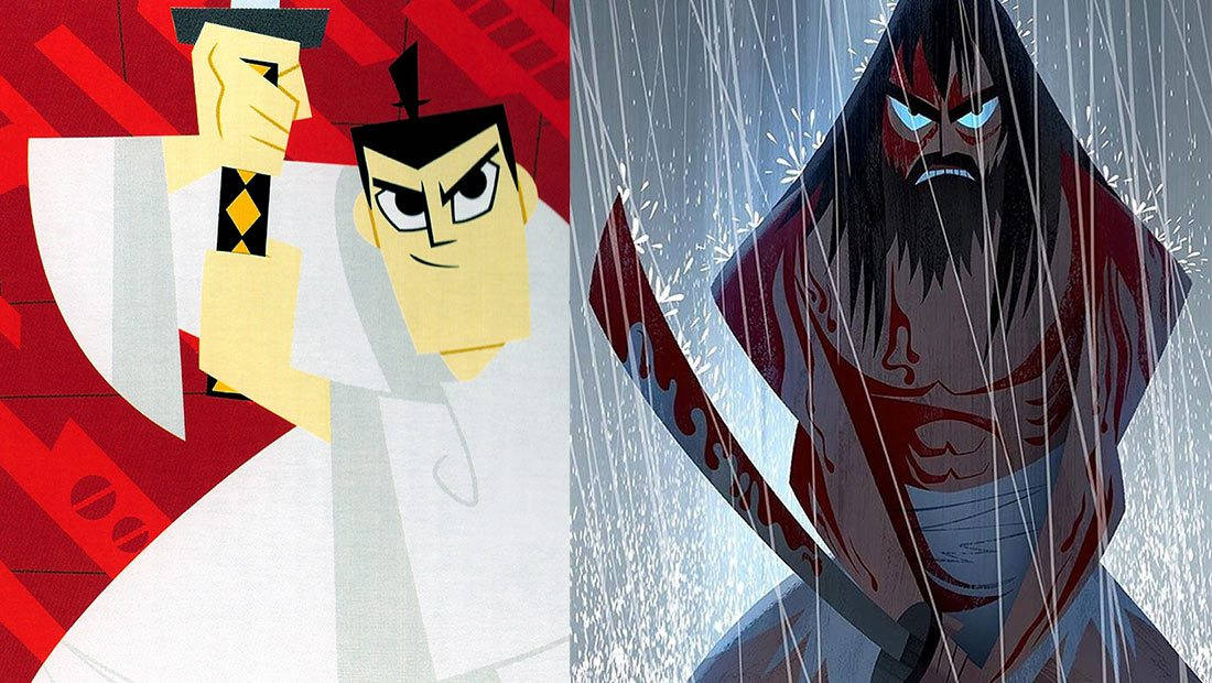 Samurai Jack, white robe, red background, SD Desktop Wallpaper