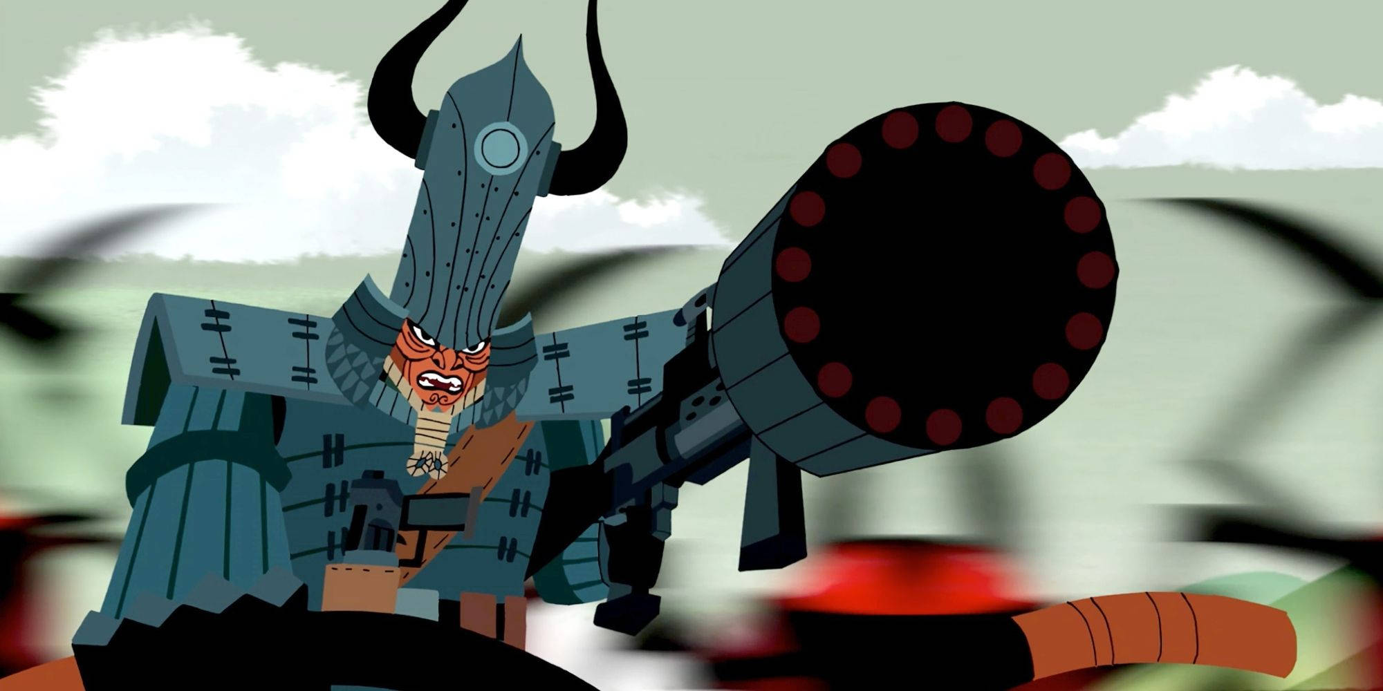 Samurai Jack, blue armor, large cannon, Full HD Desktop Wallpaper