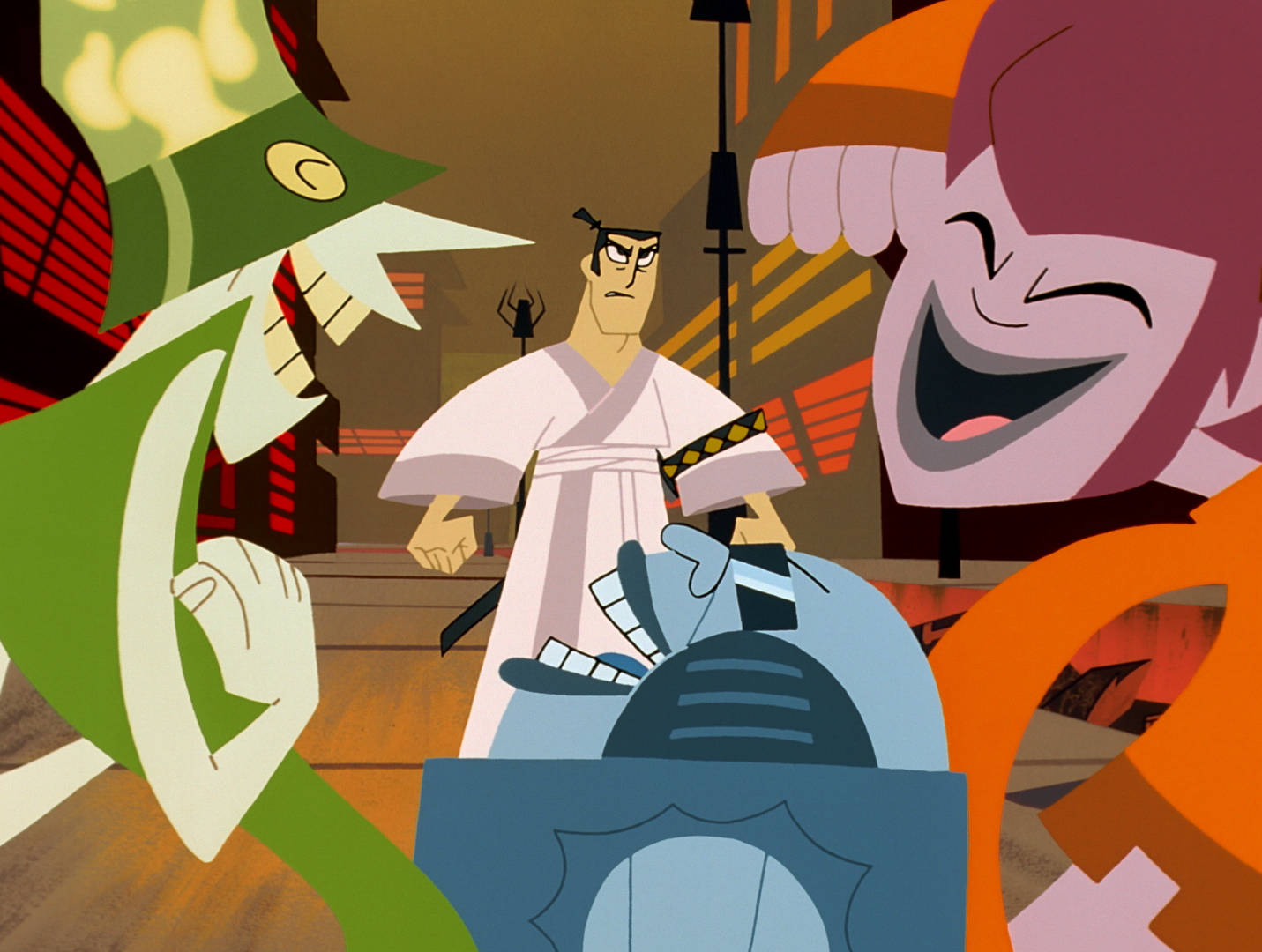 Samurai Jack, alien teenagers, traditional Japanese building, HD Desktop Wallpaper