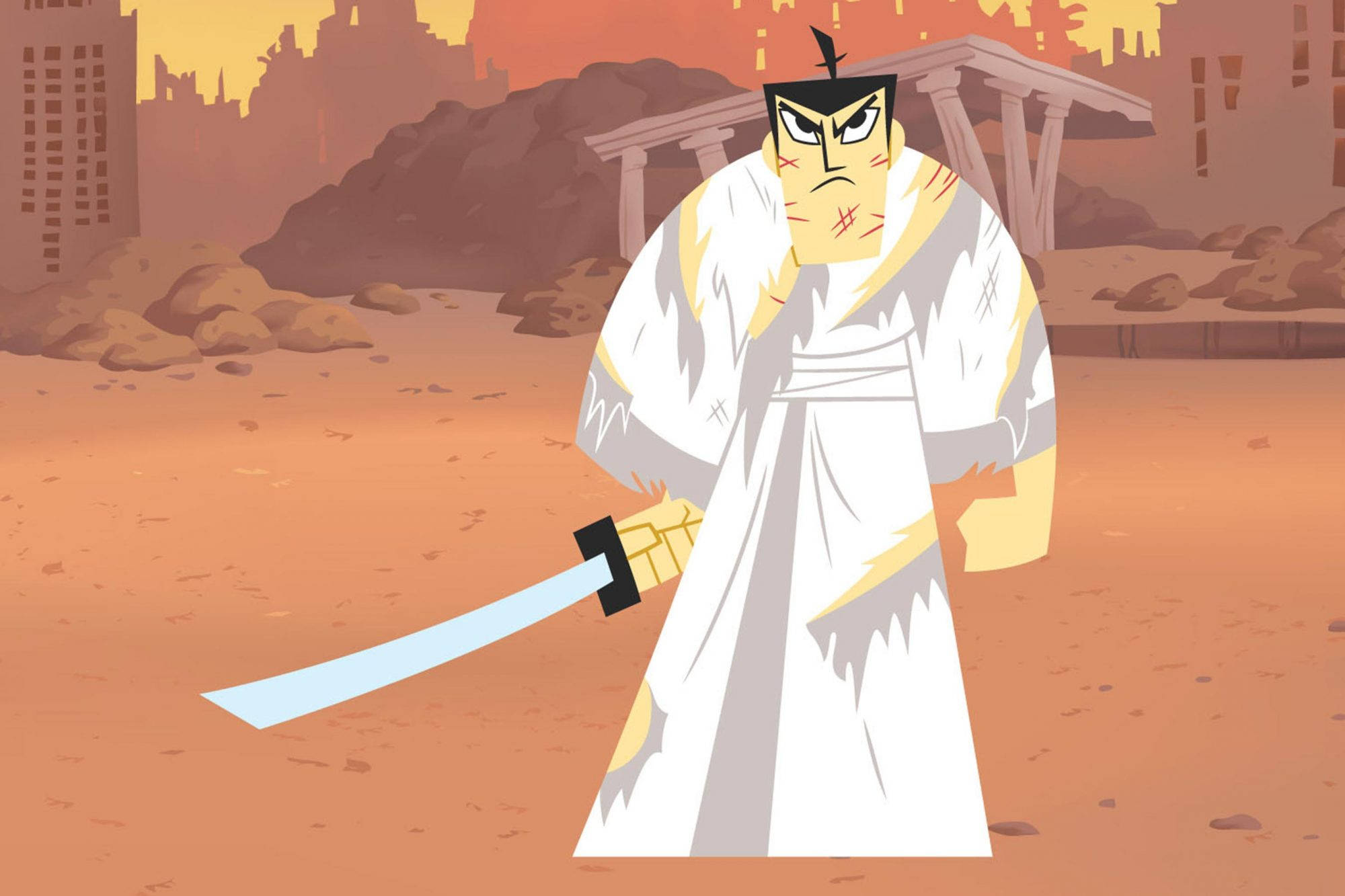 Samurai Jack, scarred face, white robe, Full HD Desktop Wallpaper