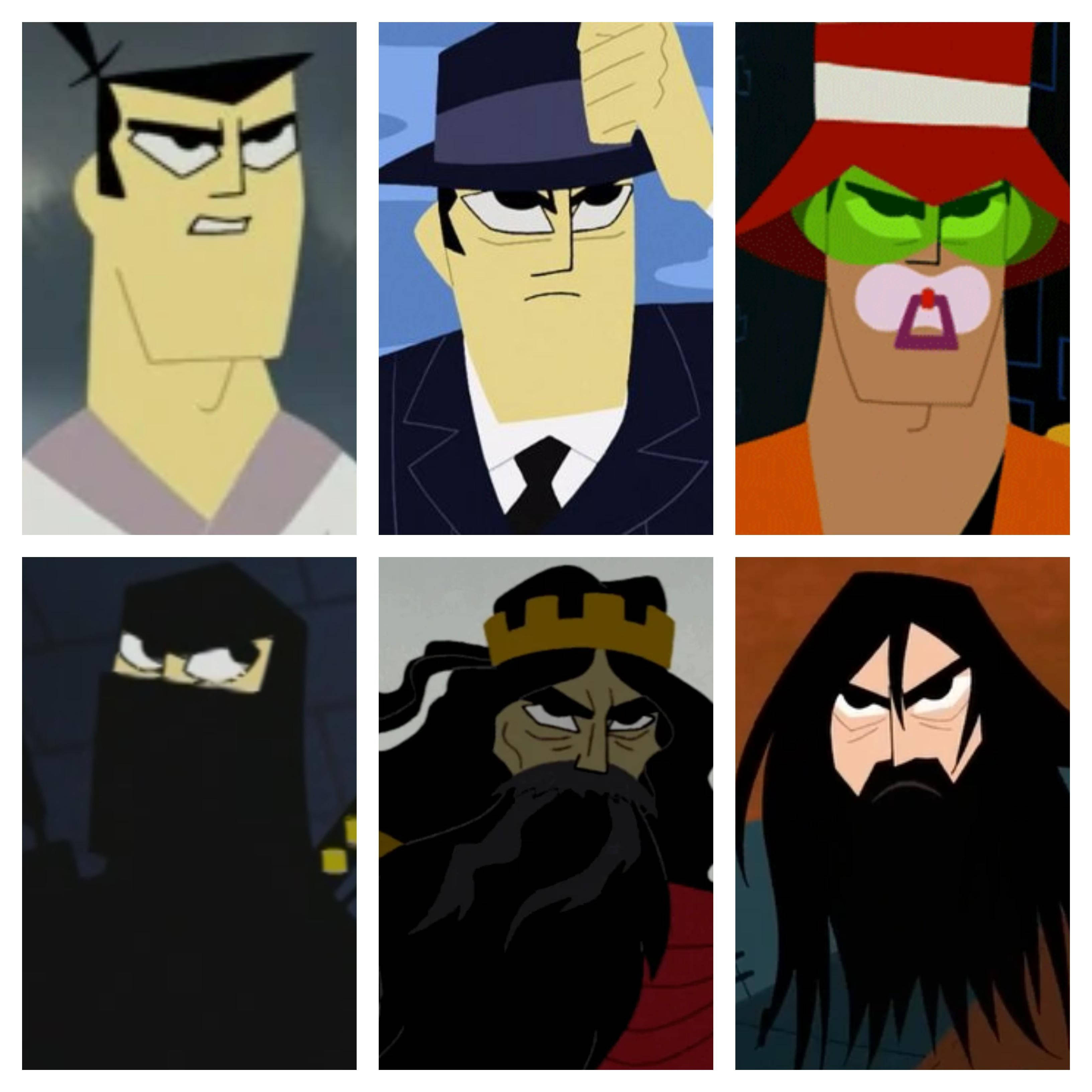 Samurai Jack, six versions, stylized animated villains, 2K Desktop Wallpaper