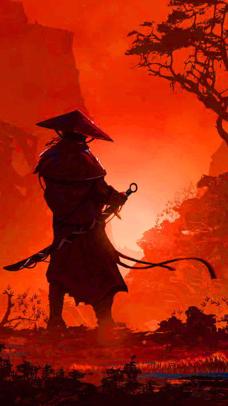 Samurai jack, red mountain, fiery orange sunset, HD Phone Wallpaper