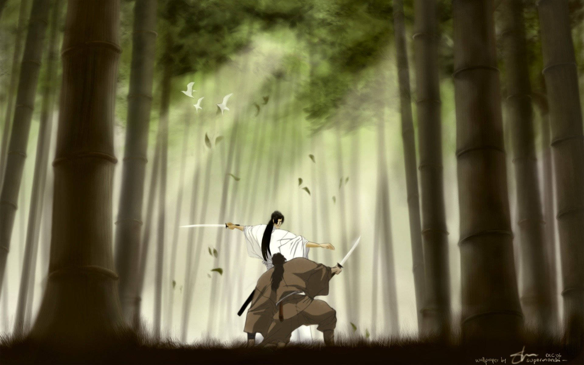 Samurai jack, misty bamboo forest, sunlight filters through the canopy, Full HD Desktop Wallpaper