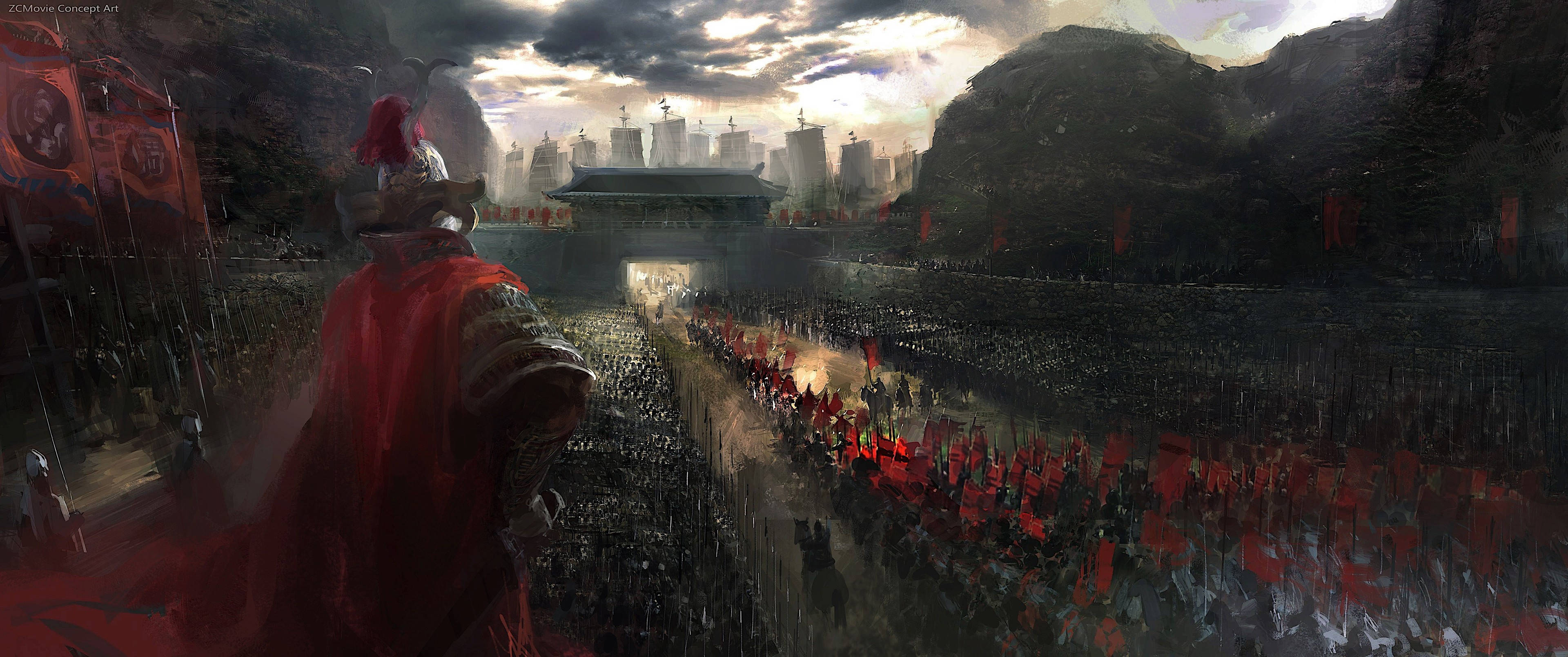 Samurai jack, red armor, hill, 4K Desktop Wallpaper