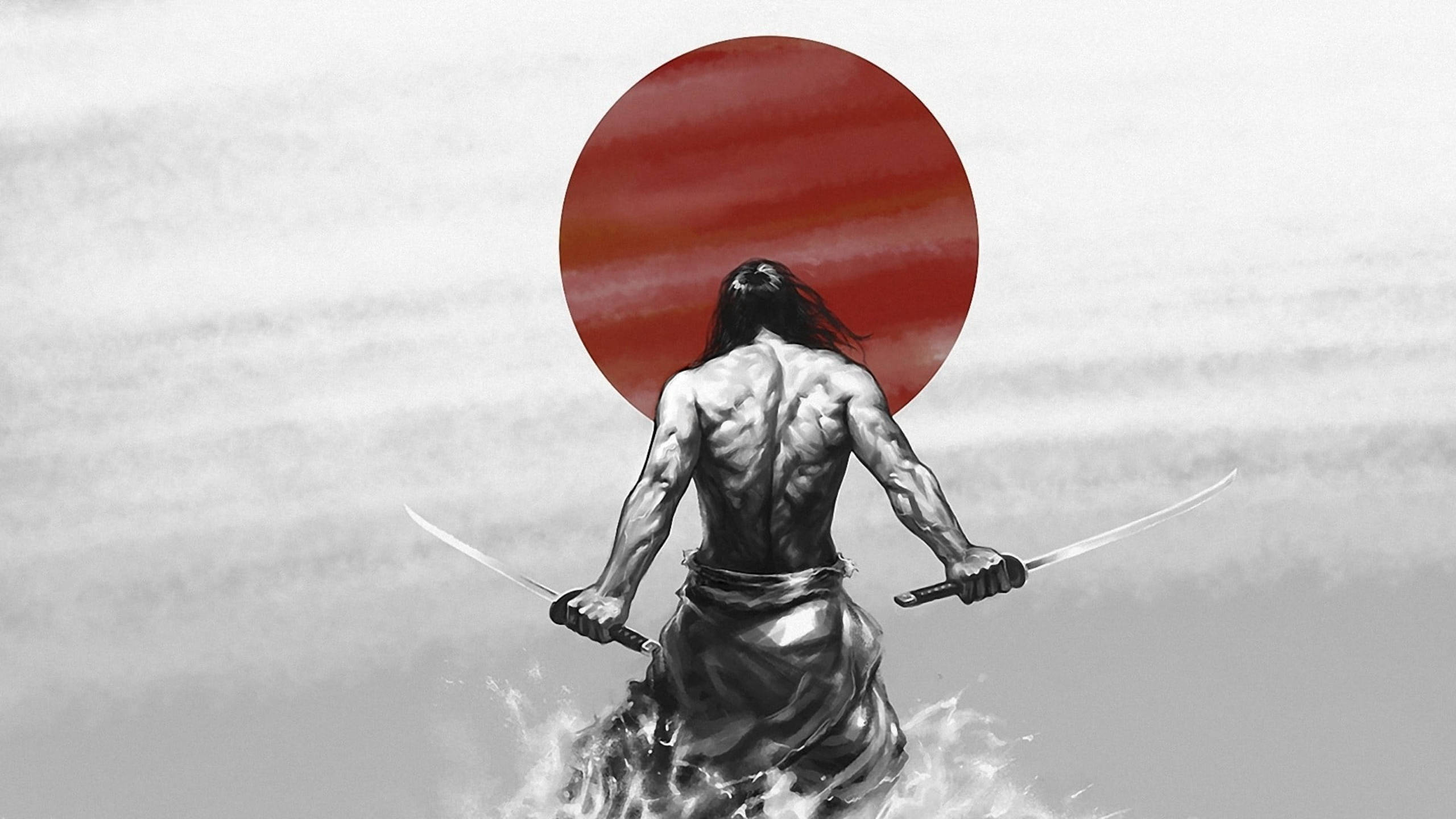 Samurai jack, red sun, rising sun, 2K Desktop Wallpaper