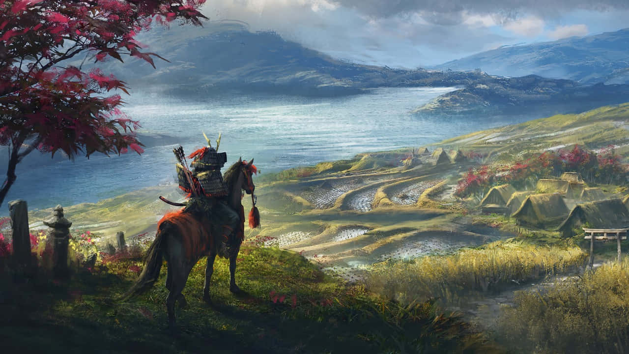 samurai, horseback, lake, HD Desktop Wallpaper